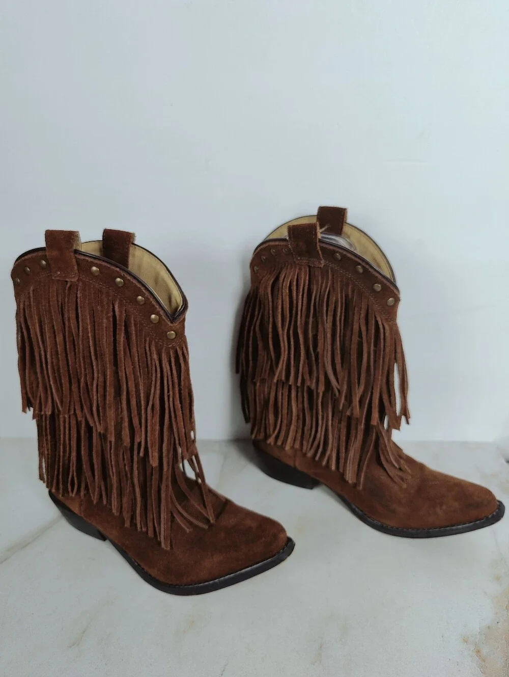 Smoky Mountain Kids Wisteria Brown Suede Double Fringe Western Cowboy Boots, 3.5